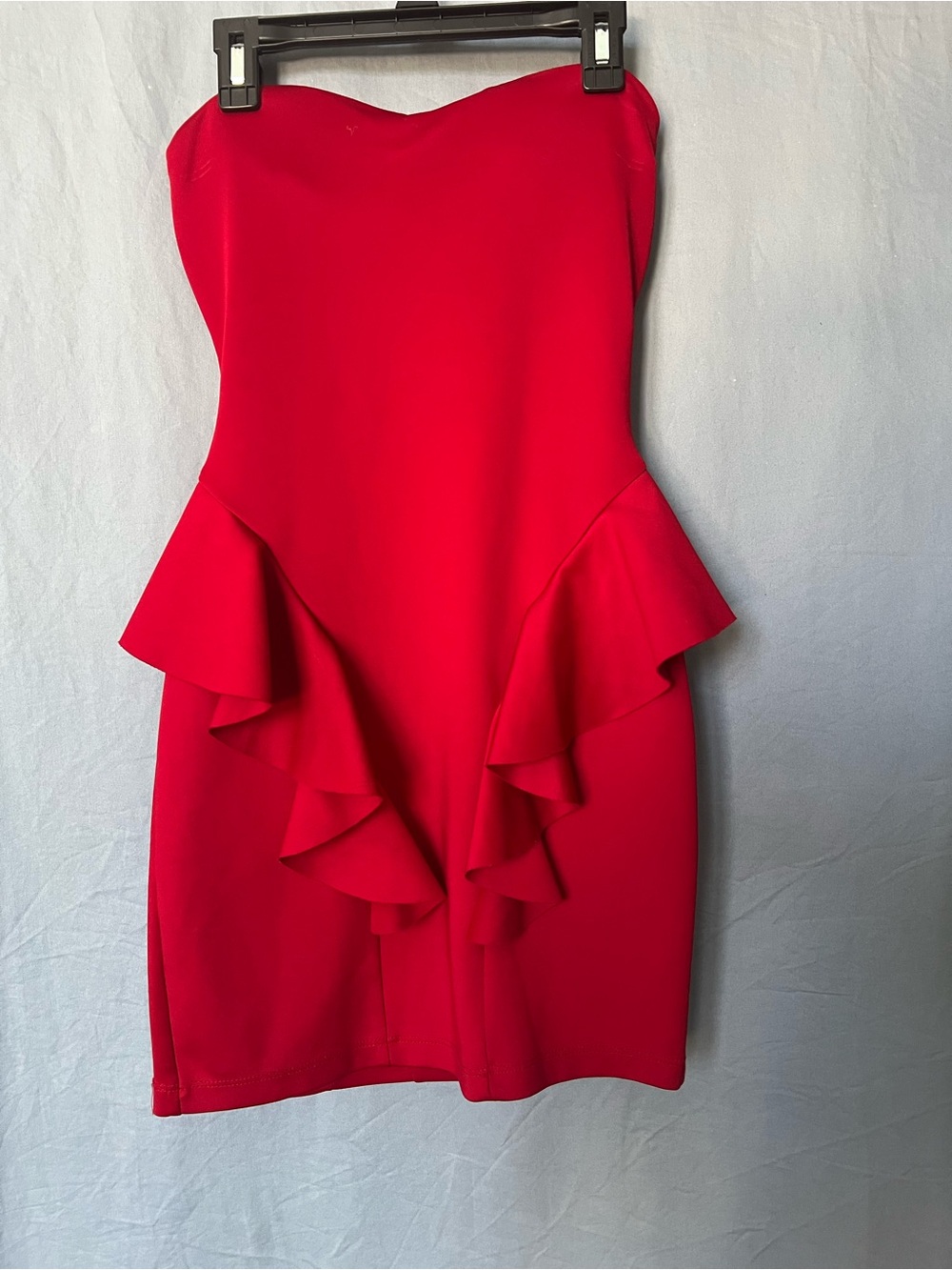 a'gaci Strapless Red Ruffle Peplum Sheath Dress